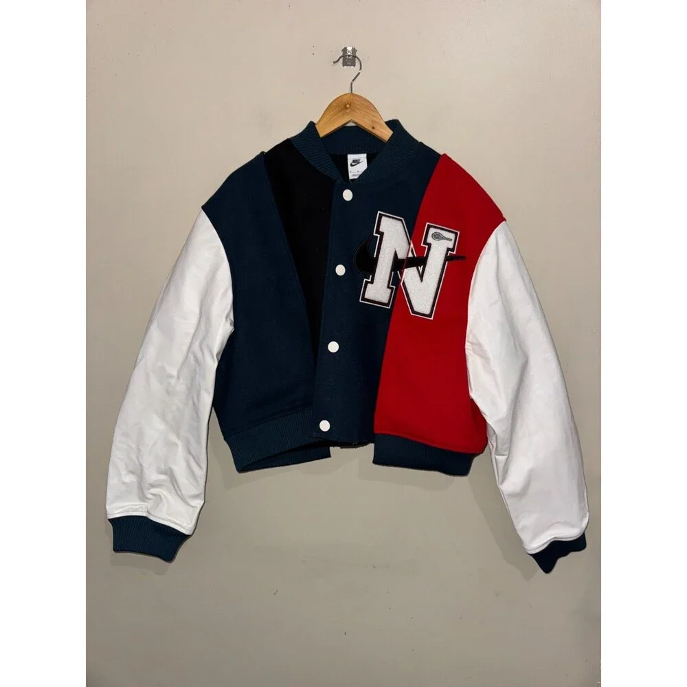 Nike by YOON Oversized Varsity Jacket Wool Leather FZ0280-010 Women's M NEW